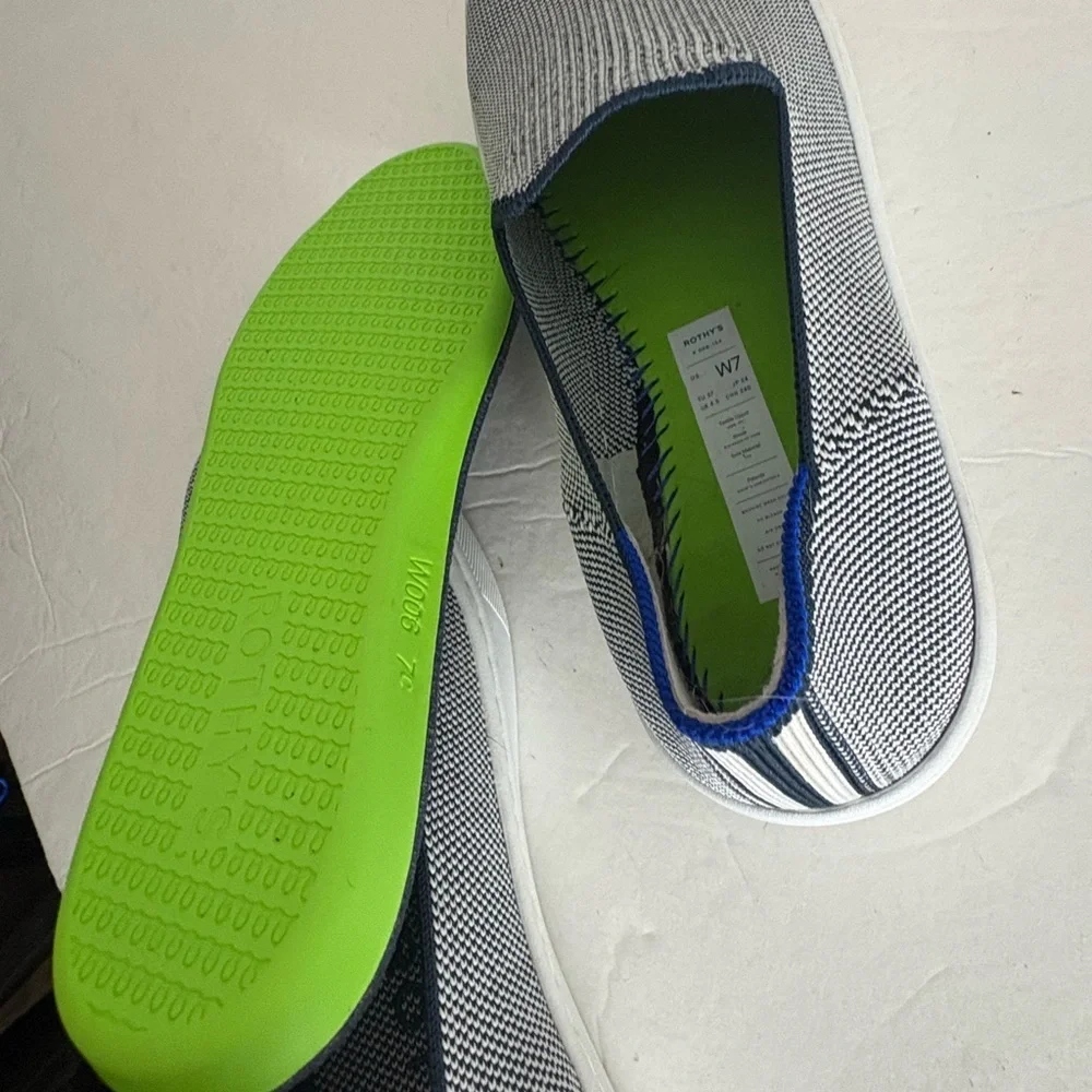 Rothys The Original Slip On Sneaker Blue Womens Shoes Comfort Anchor Knit size 7